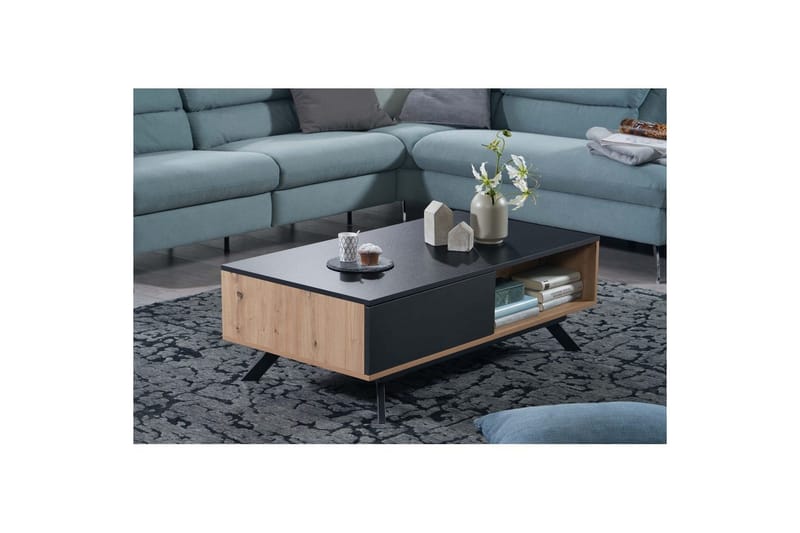 Sofabord Wohnling Rektangulær MDF eg look med stor skuffe bakke moderne look - Møbler - Borde - Sofabord