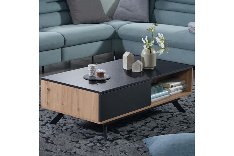 Sofabord Wohnling Rektangulær MDF eg look med stor skuffe bakke moderne look - Møbler - Borde - Sofabord