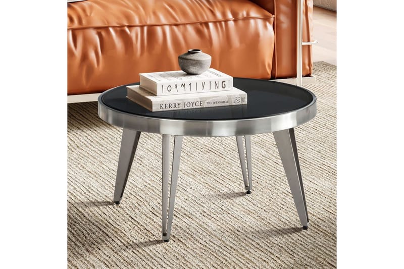 Sofabord Wohnling Rund 60 cm sikkerhedsglas mat s�ølv 4-benet metalramme moderne - Møbler - Borde - Sofabord