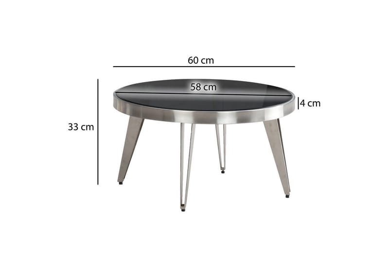 Sofabord Wohnling Rund 60 cm sikkerhedsglas mat sølv 4-benet metalramme moderne - Møbler - Borde - Sofabord