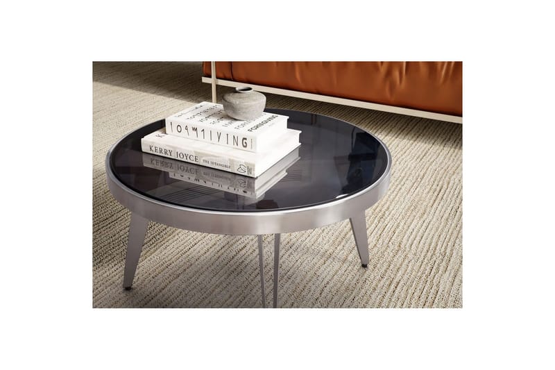 Sofabord Wohnling Rund 60 cm sikkerhedsglas mat sølv 4-benet metalramme moderne - Møbler - Borde - Sofabord