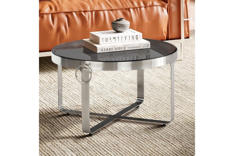 Sofabord Wohnling Rund 60 cm sikkerhedsglas mat sølv metalramme moderne - Møbler - Borde - Sofabord