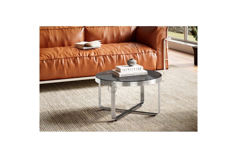 Sofabord Wohnling Rund 60 cm sikkerhedsglas mat sølv metalramme moderne - Møbler - Borde - Sofabord