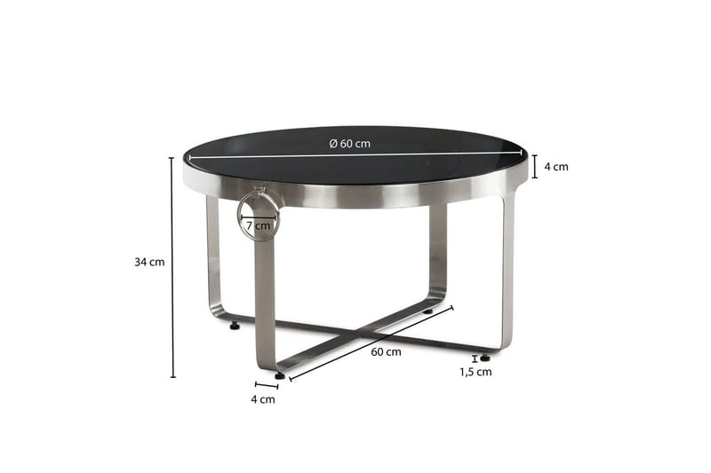 Sofabord Wohnling Rund 60 cm sikkerhedsglas mat sølv metalramme moderne - Møbler - Borde - Sofabord