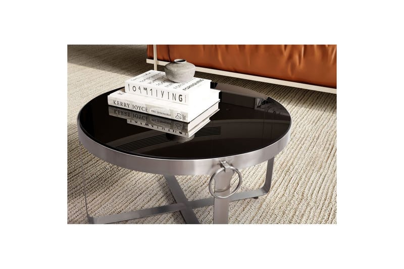 Sofabord Wohnling Rund 60 cm sikkerhedsglas mat sølv metalramme moderne - Møbler - Borde - Sofabord
