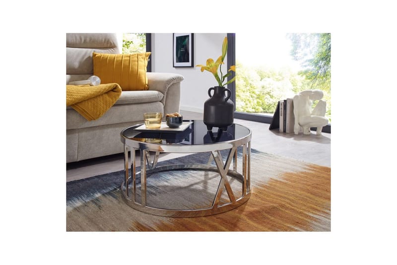 Sofabord Wohnling Rund 60 cm sikkerhedsglas romertal krom moderne - Møbler - Borde - Sofabord