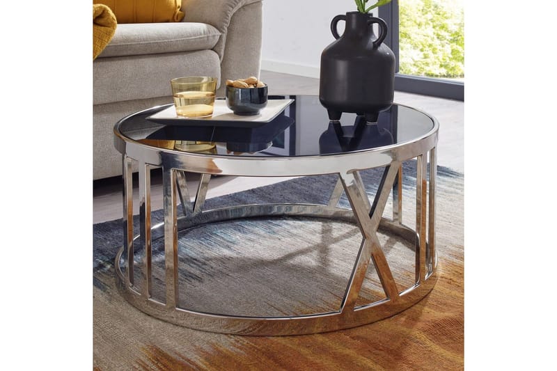Sofabord Wohnling Rund 60 cm sikkerhedsglas romertal krom moderne - Møbler - Borde - Sofabord