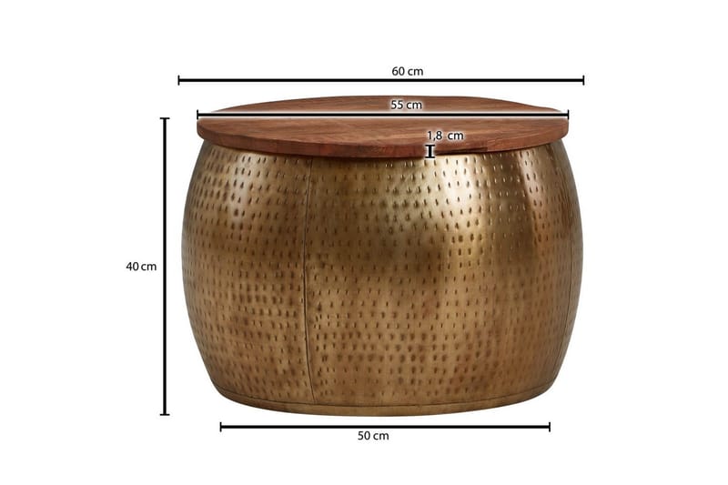 Sofabord Wohnling Rund Diameter 60 cm Opbevaringsplads Solid Bordplade Landhus - Møbler - Borde - Sofabord