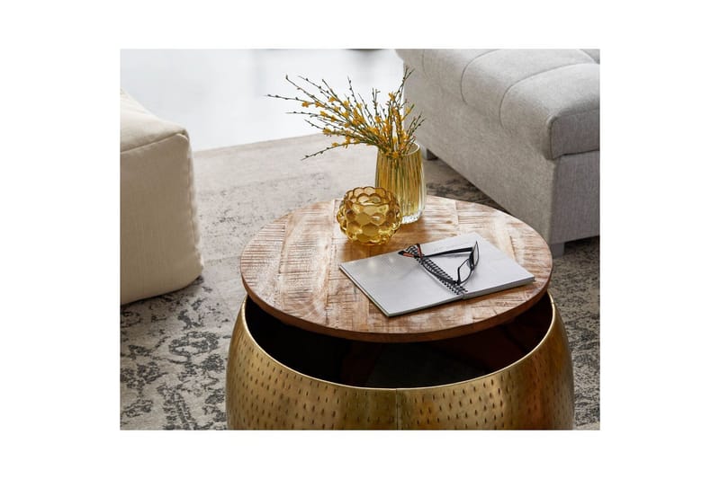 Sofabord Wohnling Rund Diameter 60 cm Opbevaringsplads Solid Bordplade Landhus - Møbler - Borde - Sofabord