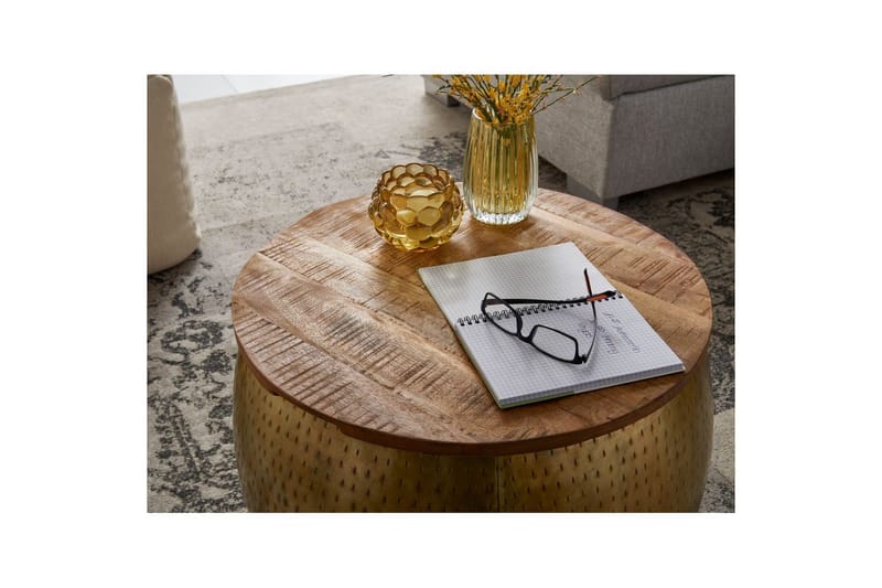 Sofabord Wohnling Rund Diameter 60 cm Opbevaringsplads Solid Bordplade Landhus - Møbler - Borde - Sofabord