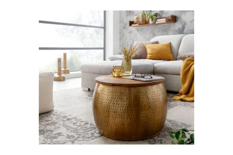 Sofabord Wohnling Rund Diameter 60 cm Opbevaringsplads Solid Bordplade Landhus - Møbler - Borde - Sofabord