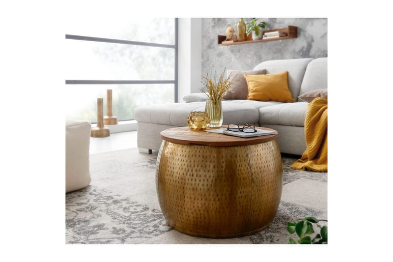 Sofabord Wohnling Rund Diameter 60 cm Opbevaringsplads Solid Bordplade Landhus - Møbler - Borde - Sofabord