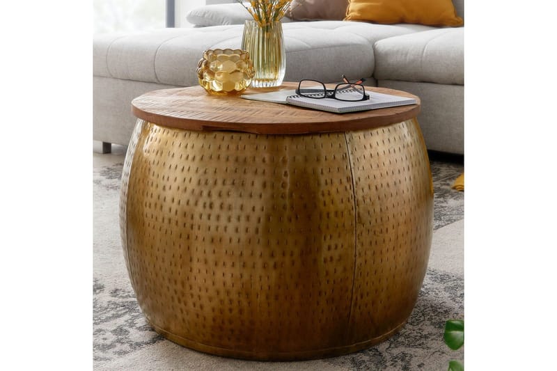 Sofabord Wohnling Rund Diameter 60 cm Opbevaringsplads Solid Bordplade Landhus - Møbler - Borde - Sofabord