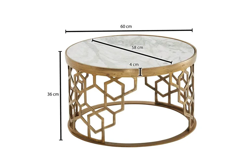 Sofabord Wohnling Rund Indisk Marmor Honningkagemønster Metalramme - Møbler - Borde - Sofabord