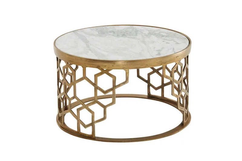 Sofabord Wohnling Rund Indisk Marmor Honningkagemønster Metalramme, undefined