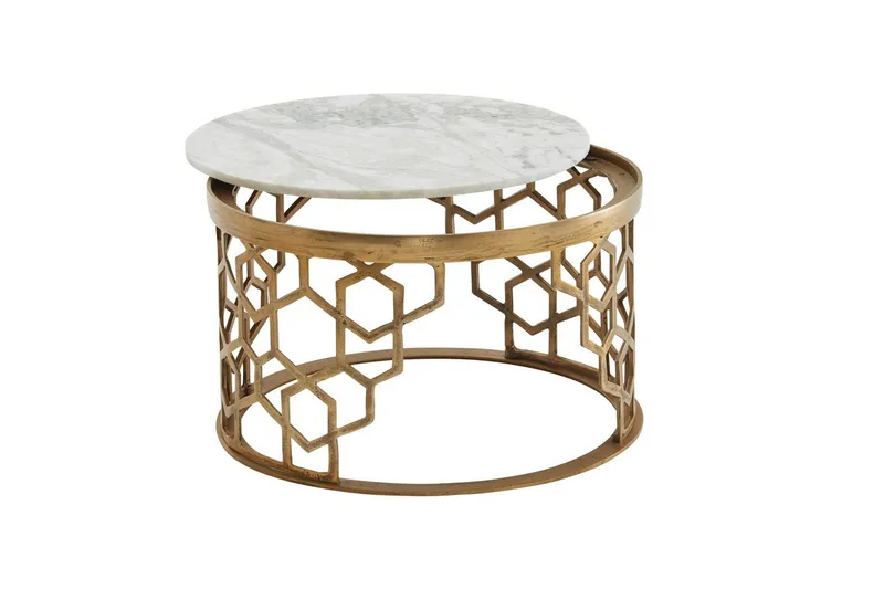Sofabord Wohnling Rund Indisk Marmor Honningkagemønster Metalramme - Møbler - Borde - Sofabord