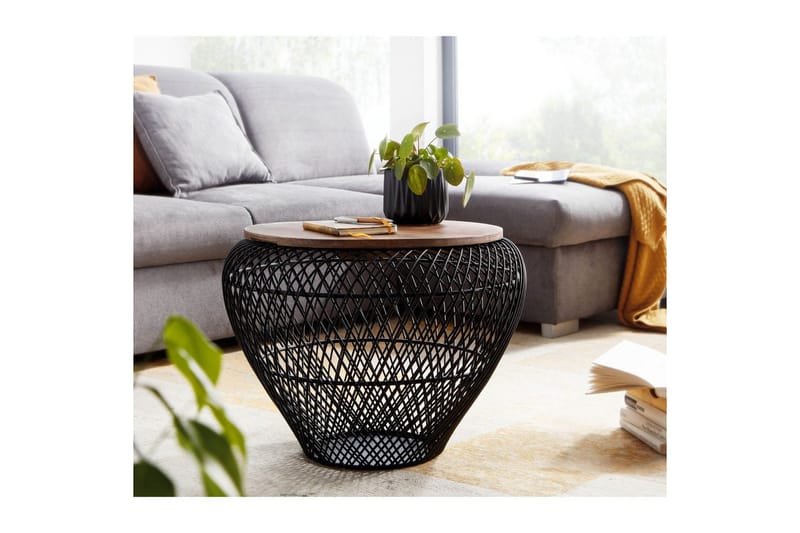 Sofabord Wohnling Rund kurveudseende med massivt træbordplade landstil - Møbler - Borde - Sofabord