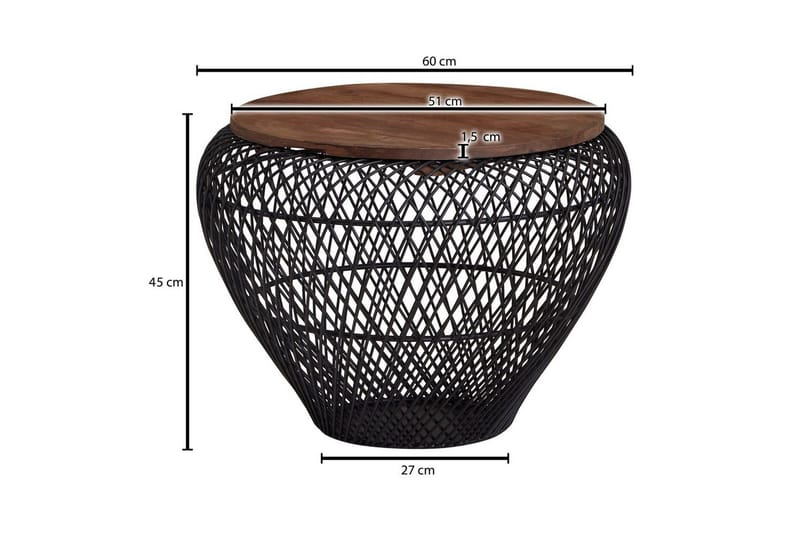 Sofabord Wohnling Rund kurveudseende med massivt træbordplade landstil - Møbler - Borde - Sofabord