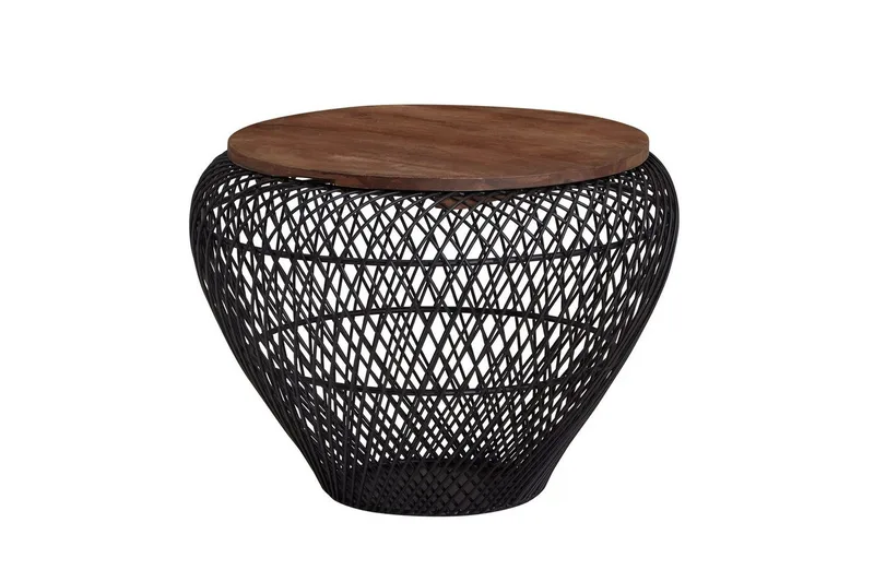 Sofabord Wohnling Rund kurveudseende med massivt træbordplade landstil, undefined