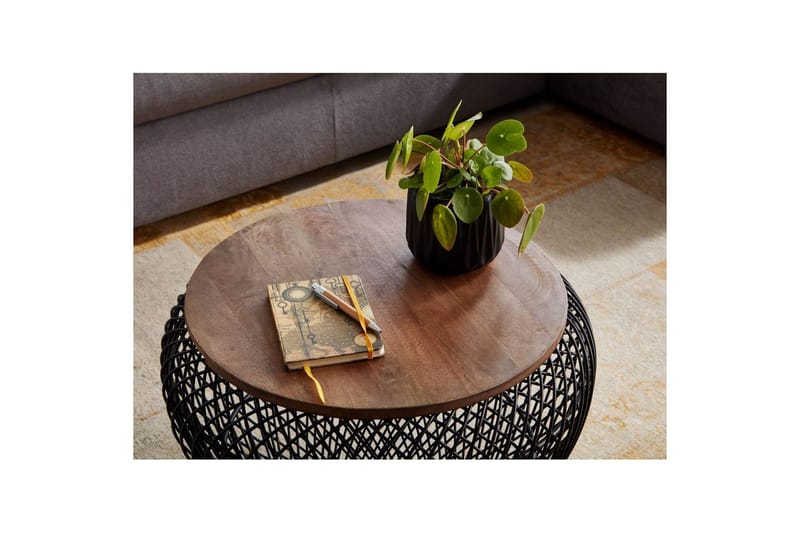 Sofabord Wohnling Rund kurveudseende med massivt træbordplade landstil - Møbler - Borde - Sofabord