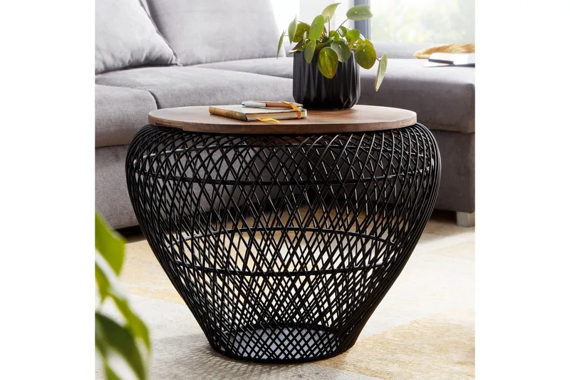 Sofabord Wohnling Rund kurveudseende med massivt træbordplade landstil - Møbler - Borde - Sofabord