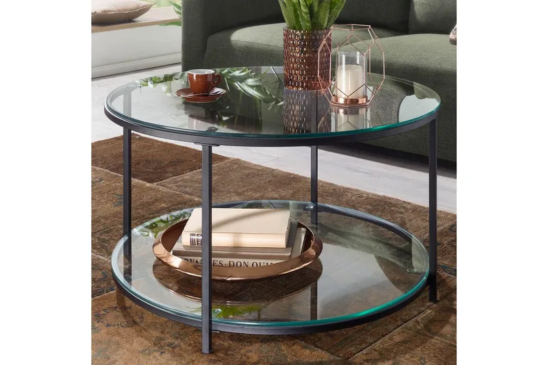 Sofabord Wohnling Rund Sikkerhedsglas med Glastray Moderne - Møbler - Borde - Sofabord