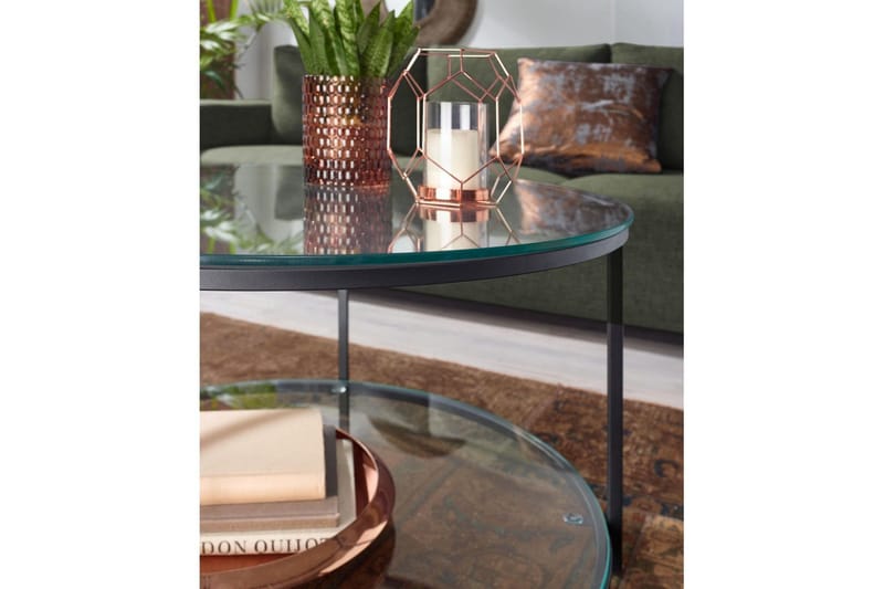 Sofabord Wohnling Rund Sikkerhedsglas med Glastray Moderne - Møbler - Borde - Sofabord