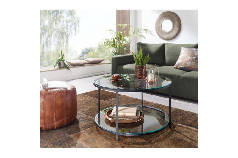 Sofabord Wohnling Rund Sikkerhedsglas med Glastray Moderne - Møbler - Borde - Sofabord