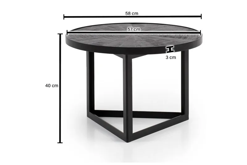 Sofabord Wohnling Rundt industriel design sofabord, massivt træ med stenfinish og moderne metalramme - Møbler - Borde - Sofabord