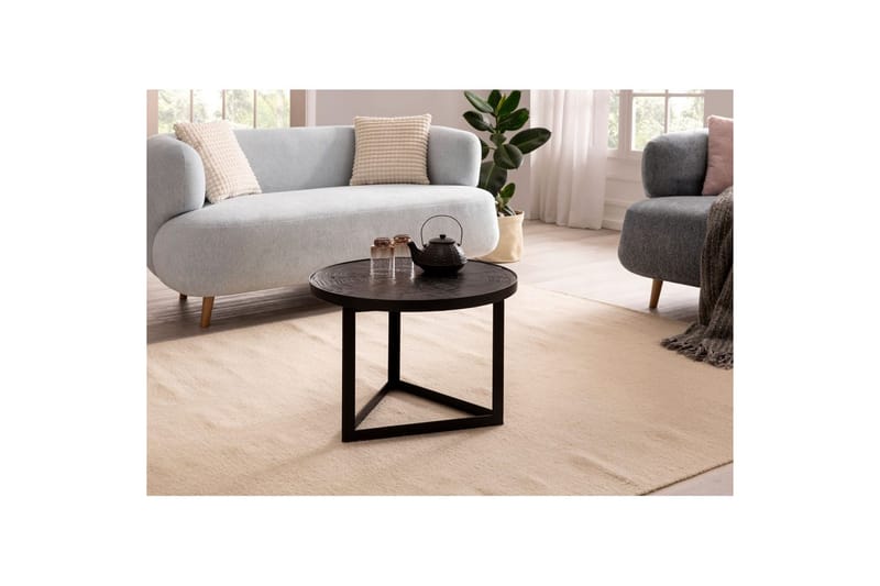 Sofabord Wohnling Rundt industriel design sofabord, massivt træ med stenfinish og moderne metalramme - Møbler - Borde - Sofabord