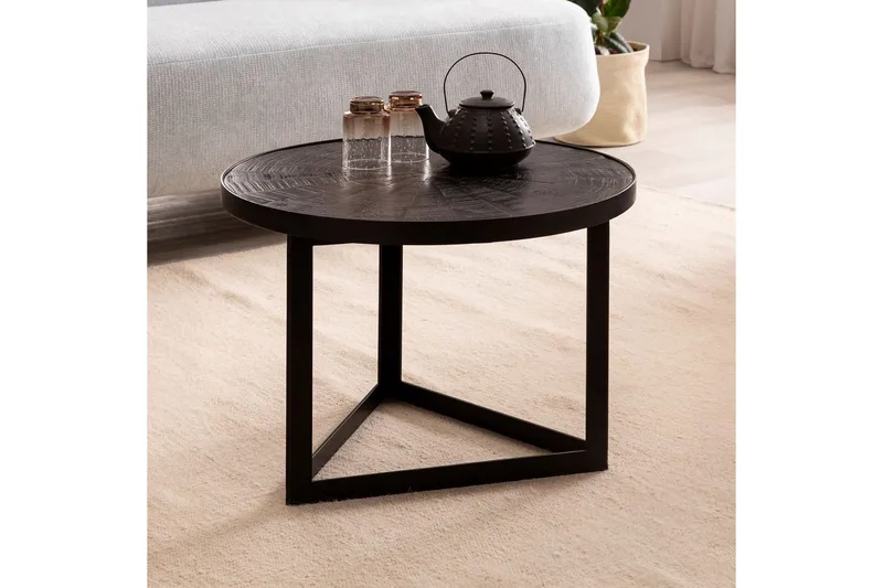 Sofabord Wohnling Rundt industriel design sofabord, massivt træ med stenfinish og moderne metalramme - Møbler - Borde - Sofabord