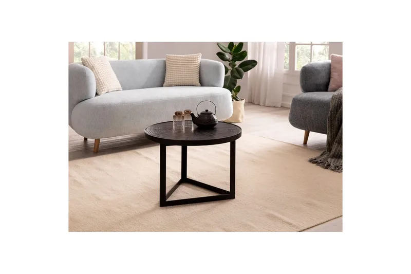 Sofabord Wohnling Rundt industriel design sofabord, massivt træ med stenfinish og moderne metalramme - Møbler - Borde - Sofabord