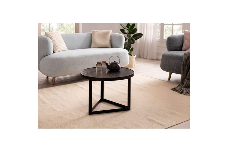 Sofabord Wohnling Rundt industriel design sofabord, massivt træ med stenfinish og moderne metalramme - Møbler - Borde - Sofabord