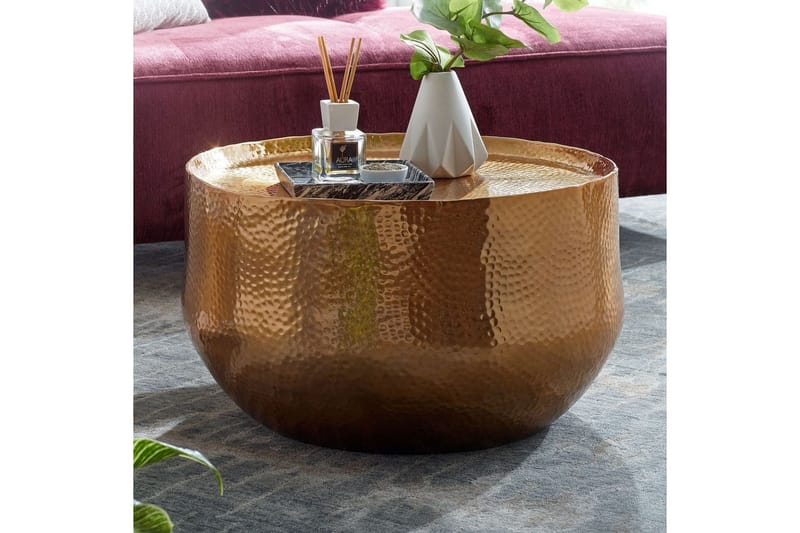 Sofabord Wohnling rundt metal 60 cm hamret look, orientalsk stil Guld - Guld - Møbler - Borde - Sofabord