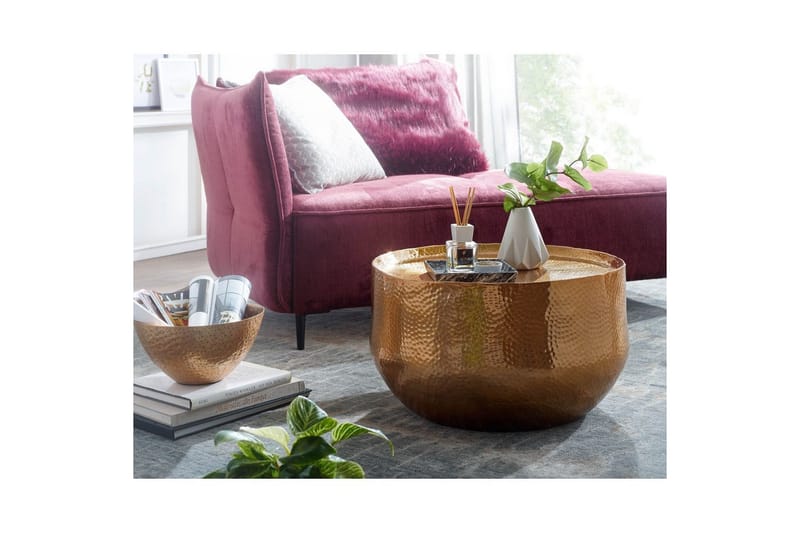 Sofabord Wohnling rundt metal 60 cm hamret look, orientalsk stil Guld - Guld - Møbler - Borde - Sofabord