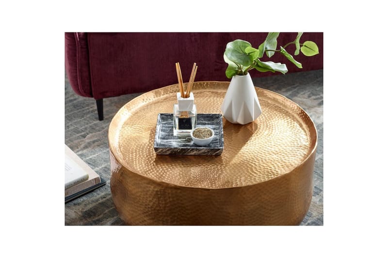 Sofabord Wohnling rundt metal 60 cm hamret look, orientalsk stil Guld - Guld - Møbler - Borde - Sofabord