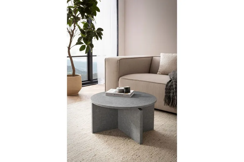 Sofabord Wohnling Rundt sofabord i stenoptik med moderne udseende 60 cm, Grå - 60 cm, Grå - Møbler - Borde - Sofabord