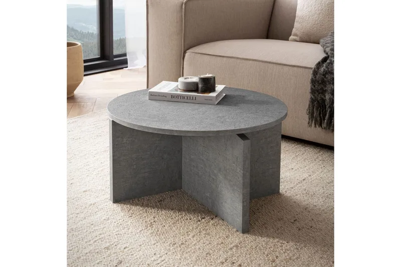 Sofabord Wohnling Rundt sofabord i stenoptik med moderne udseende 60 cm, Grå - 60 cm, Grå - Møbler - Borde - Sofabord