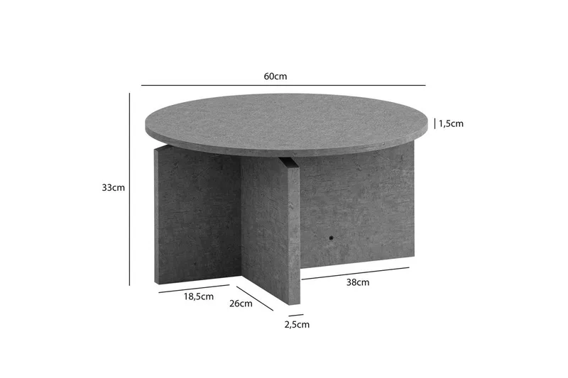 Sofabord Wohnling Rundt sofabord i stenoptik med moderne udseende 60 cm, Grå - 60 cm, Grå - Møbler - Borde - Sofabord