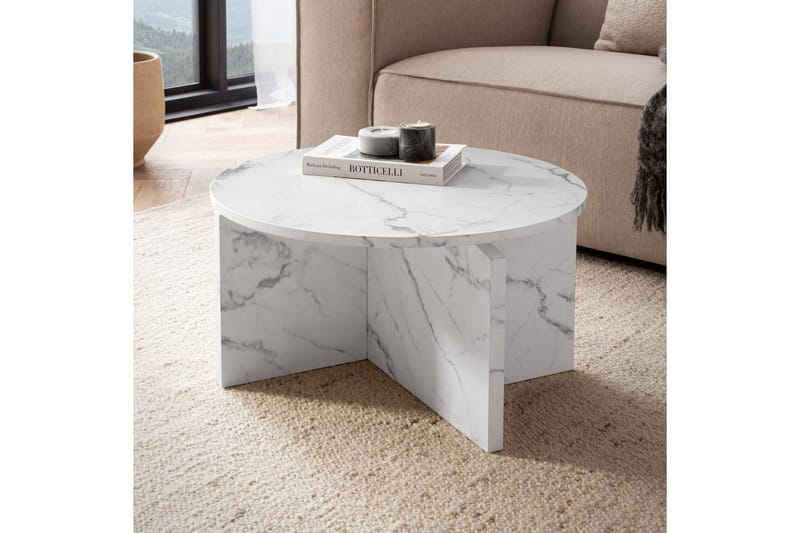 Sofabord Wohnling Rundt sofabord i stenoptik med moderne udseende 60 cm, Marmor Hvid - 60 cm, Marmor Hvid - Møbler - Borde - Sofabord