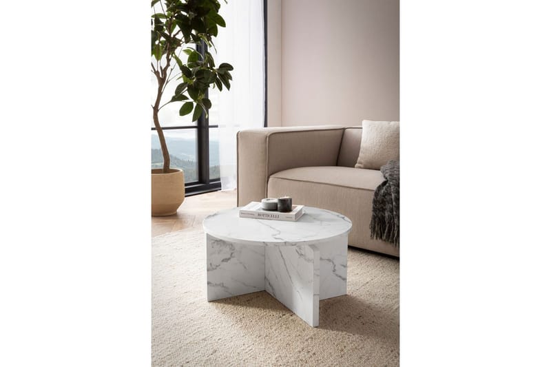 Sofabord Wohnling Rundt sofabord i stenoptik med moderne udseende 60 cm, Marmor Hvid - 60 cm, Marmor Hvid - Møbler - Borde - Sofabord