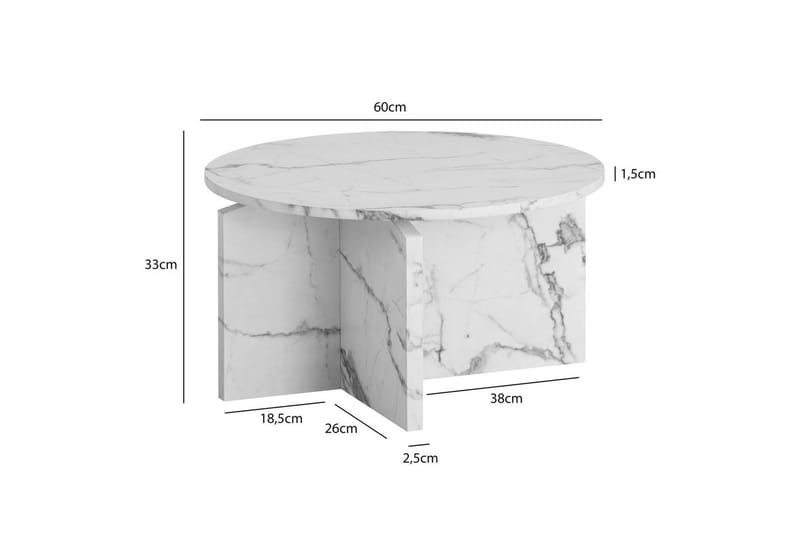 Sofabord Wohnling Rundt sofabord i stenoptik med moderne udseende 60 cm, Marmor Hvid - 60 cm, Marmor Hvid - Møbler - Borde - Sofabord