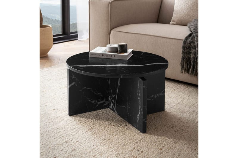 Sofabord Wohnling Rundt sofabord i stenoptik med moderne udseende 60 cm, Marmor sort - 60 cm, Marmor sort - Møbler - Borde - Sofabord
