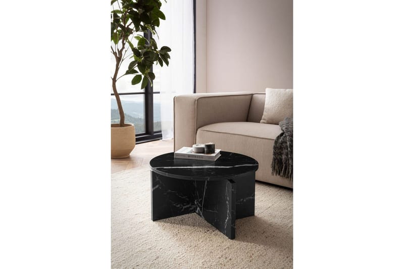 Sofabord Wohnling Rundt sofabord i stenoptik med moderne udseende 60 cm, Marmor sort - 60 cm, Marmor sort - Møbler - Borde - Sofabord