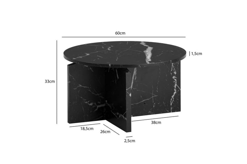 Sofabord Wohnling Rundt sofabord i stenoptik med moderne udseende 60 cm, Marmor sort - 60 cm, Marmor sort - Møbler - Borde - Sofabord