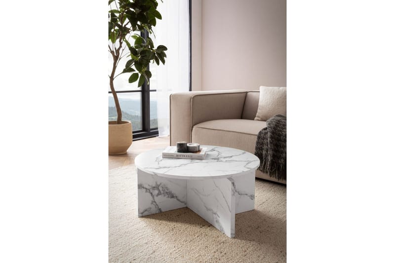 Sofabord Wohnling Rundt sofabord i stenoptik med moderne udseende 70 cm, Marmor Hvid - 70 cm, Marmor Hvid - Møbler - Borde - Sofabord