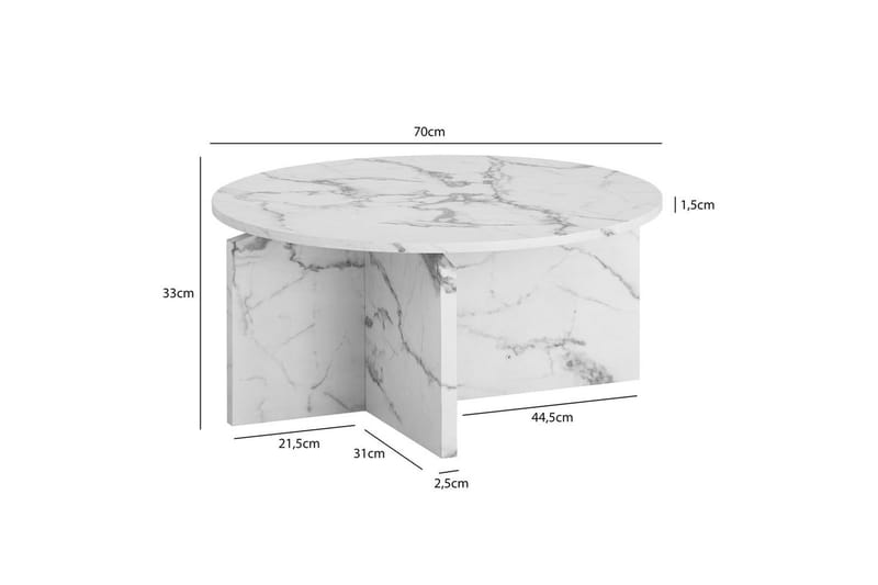 Sofabord Wohnling Rundt sofabord i stenoptik med moderne udseende 70 cm, Marmor Hvid - 70 cm, Marmor Hvid - Møbler - Borde - Sofabord