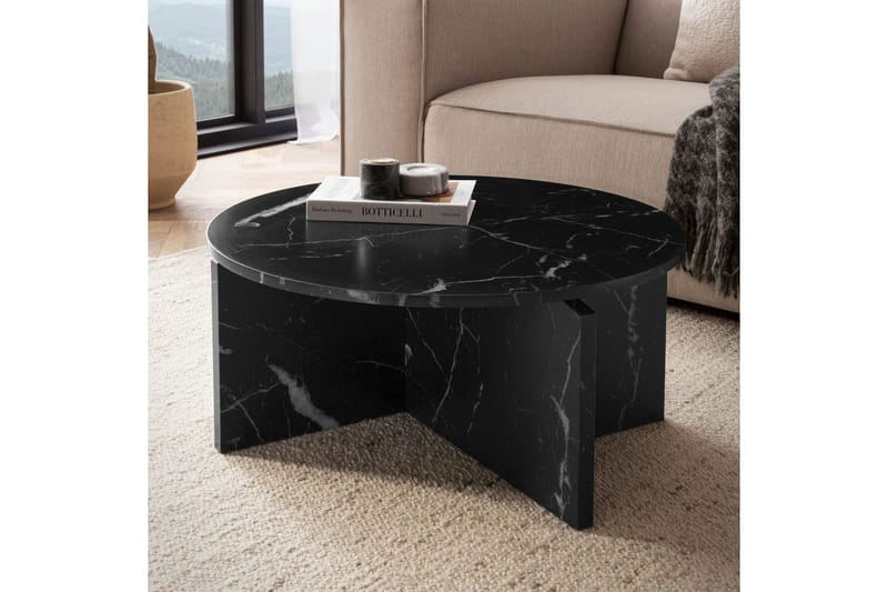 Sofabord Wohnling Rundt sofabord i stenoptik med moderne udseende 70 cm, Marmor sort - 70 cm, Marmor sort - Møbler - Borde - Sofabord