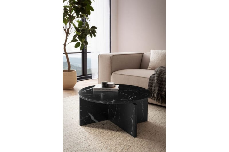 Sofabord Wohnling Rundt sofabord i stenoptik med moderne udseende 70 cm, Marmor sort - 70 cm, Marmor sort - Møbler - Borde - Sofabord