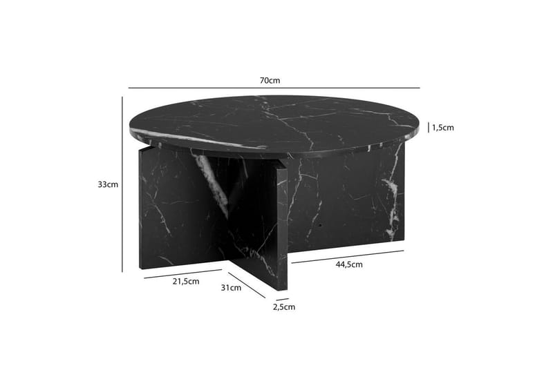 Sofabord Wohnling Rundt sofabord i stenoptik med moderne udseende 70 cm, Marmor sort - 70 cm, Marmor sort - Møbler - Borde - Sofabord